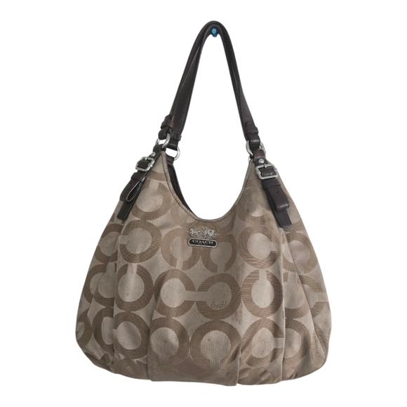 Coach Maggie 17689 Madison Op Art Signature C Mahogany Jacquard Shoulder Bag - Picture 1 of 16